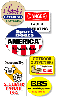 samples of out roll labels which include white vinyl, yellow vinyl and transparent material.